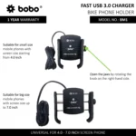 BOBO BM1 JAW-GRIP BIKE PHONE HOLDER (WITH FAST USB 3.0 CHARGER)