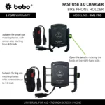 BOBO BM1 PRO JAW-GRIP BIKE PHONE HOLDER (WITH FAST USB 3.0 CHARGER)